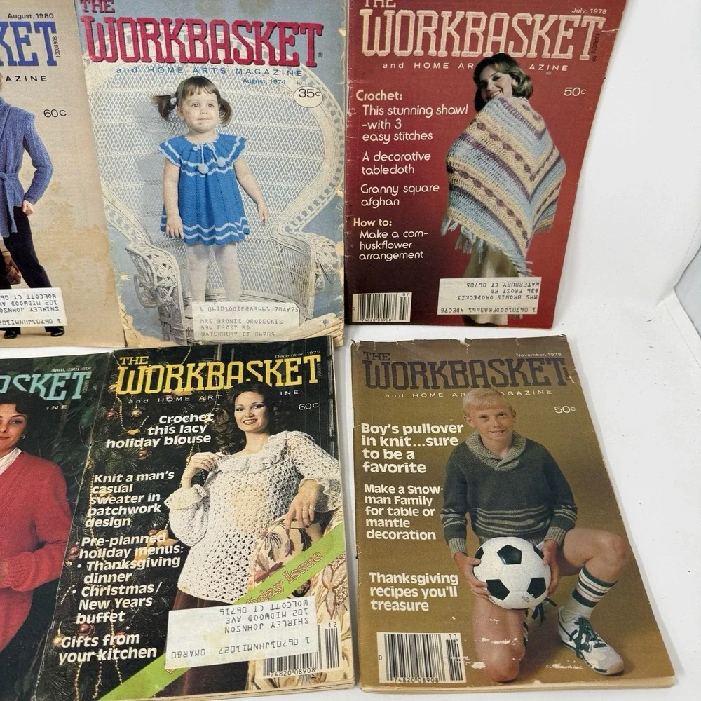 VINTAGE lot of 8 Workbasket and Home Arts magazines, 1970s & 1980